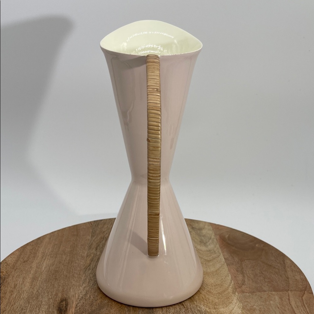By Anthropologie Decorative Enamel Vase/Pitcher With Rattan Handle - Picture 2 of 9